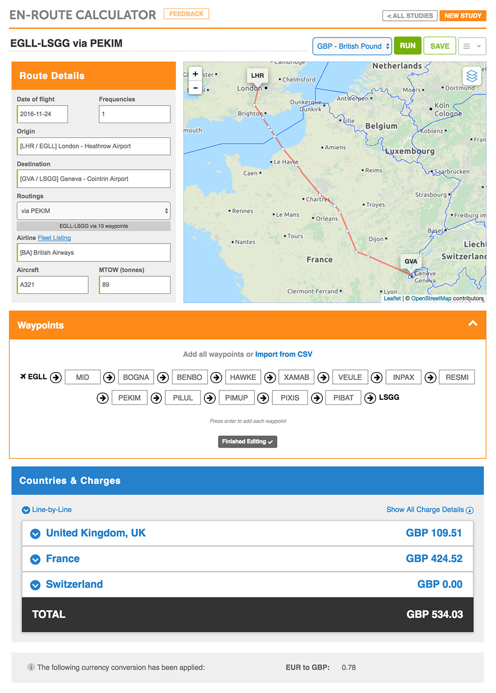 En-Route Calculator in AirportCharges